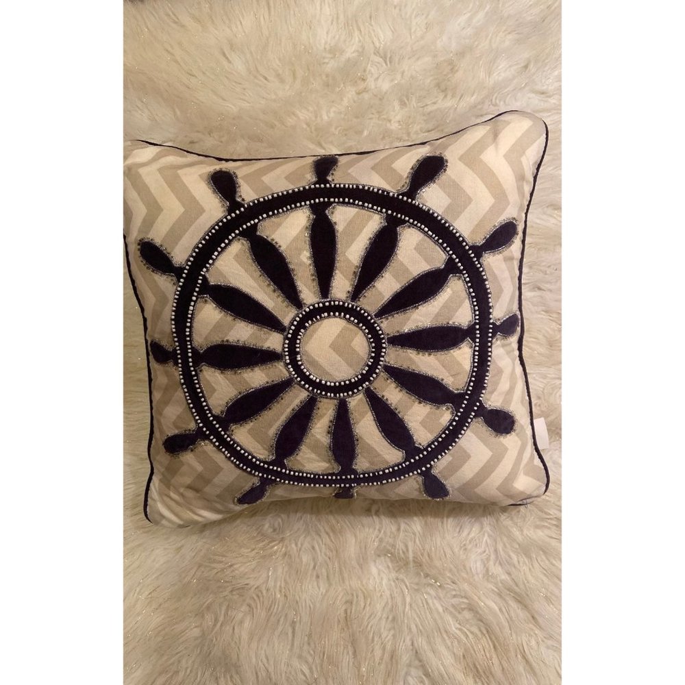 White, Blue, Beige Beaded Nautical Throw